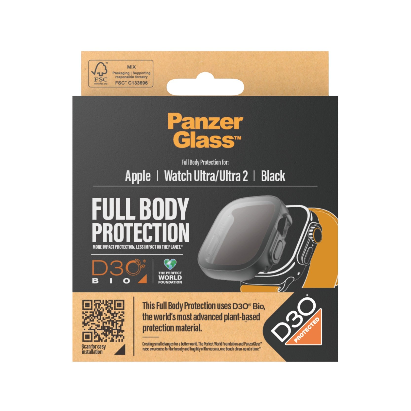 PanzerGlass® Displayschutz Full Body mit D3O® Apple Watch Ultra | 49mm | Schwartz